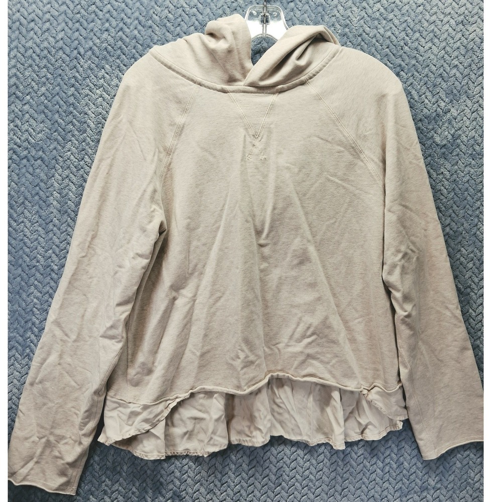 Lululemon Ruffle Peplum Back Hoodie Sweatshirt Beige Oatmeal Mixed Media L